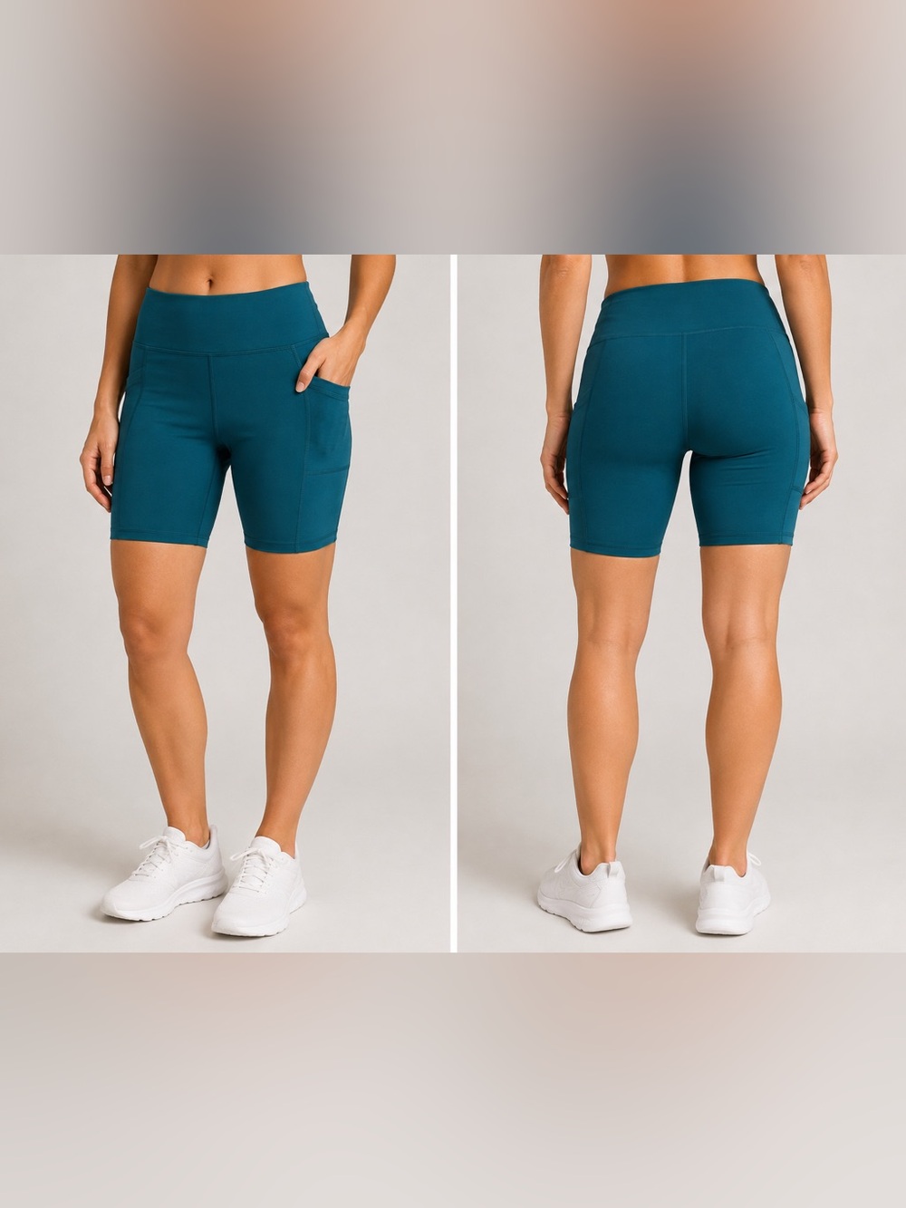 Teal High Waisted Biker Shorts Side Pockets Size Medium